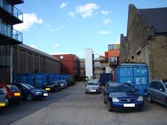 Flats and car park at Trinity Buoy Wharf