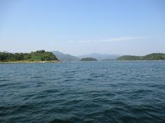 Aerial view of Pak Sha Chau and Tai Tsan Chau islands in Port Shelter, Hong Kong