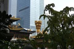 Lion statue at Jing'an Temple in Shanghai, China