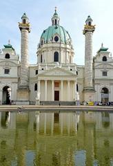 Church of St Charles Borromeo (Karlskirche) in Vienna with twin columns and a large dome