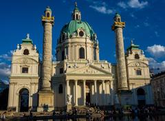 Historic buildings along a street in Vienna, Austria