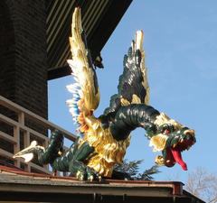 Hand-painted carved wood dragon at Kew Gardens pagoda