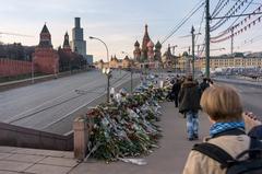 Flowers laid on the Bolshoy Moskvoretsky Bridge for Boris Nemtsov