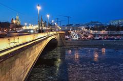 Bolshoy Moskvoretsky Bridge with Zaryadye Park construction in Moscow