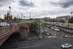 View from Moskvoretsky Bridge in Moscow featuring Kitai-gorod and Zaryadye Park