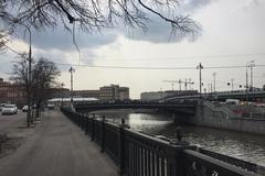 Podgorskaya Embankment with Malyy and Bolshoy Ustyinsky Bridges in Moscow