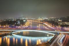 Bolshoy Ustyinsky bridge and the Kremlin in Moscow at night