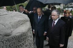 65th Anniversary of the Warsaw Ghetto Uprising commemoration with Lech Kaczyński and Shimon Peres