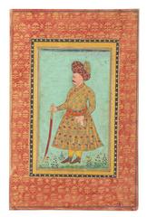 Persian nobleman with an elaborate late Safavid turban on a double-sided page