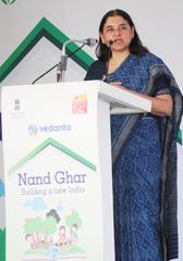 Maneka Sanjay Gandhi addressing a gathering at the inauguration of the first modern Anganwadi Centre in Sonipat