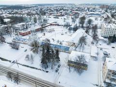 Veliky Novgorod Desyatinny Monastery in winter from above