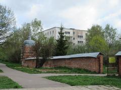 Desyatinnaya Monastery west wall in Novgorod, Russia