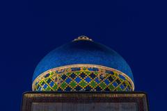 Close-up of Sabj Burj Dome tiles blending with the twilight sky