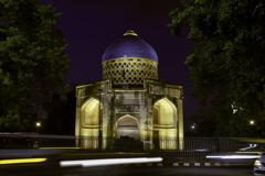 Subz Burj monument illuminated at night