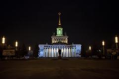 Central Pavilion at VDNKh in Moscow at night