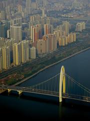 view from the tallest TV tower in the world overlooking the Pearl River in China