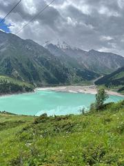 Big Almaty Lake in Kazakhstan viewed from surrounding mountains