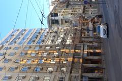 Trolleybus wires at 28th October and Chalkokondili intersection in Omonia, Athens