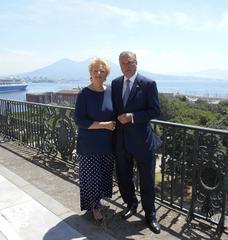 Prince Carlo and Princess Beatrice on balcony of Royal Palace of Naples