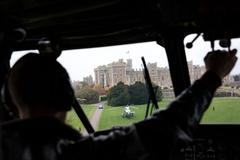 Marine One approaching Windsor Castle for landing