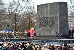 Monument to the Warsaw Ghetto Heroes during the 70th Anniversary of the Warsaw Ghetto Uprising, eastern side view