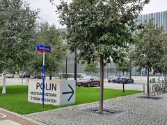 Direction sign in front of the Polin Museum in Warsaw