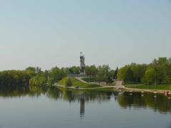 Victory Monument in Veliky Novgorod, Russia, seen from the pedestrian bridge