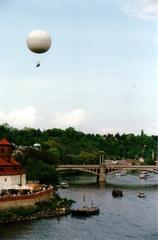 gas balloon over Vltava river in Prague