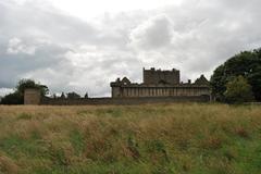 General view of Craigmillar Castle with surrounding wall and central building near Edinburgh, Scotland