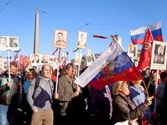 Victory Day parade in Saint Petersburg with the Immortal Regiment on Nevsky Prospekt