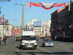 Victory Day parade in Saint Petersburg featuring the Immortal Regiment on Nevsky Prospekt