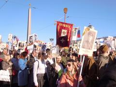 Victory Day celebration in Saint Petersburg with Immortal Regiment on Nevsky Prospekt