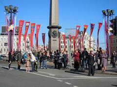 Immortal Regiment march on Victory Day in Saint Petersburg with a view of Nevsky Prospekt and Vosstaniya Square