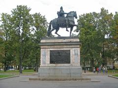 Monument to Peter I on Klenovaya Street in Russia