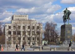 Tverskaya Street in Moscow with historic buildings and urban landscape