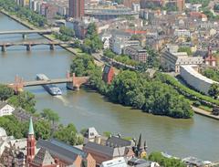 Frankfurt bridges over the Main River from Maintower in June 2018