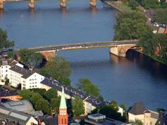 Alte Bruecke in Frankfurt, Germany as seen from the MAIN TOWER