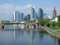 Frankfurt skyline over the Main River from Ignatz-Bubis-Brücke