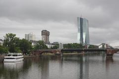 Frankfurt Main view from Eiserner Steg bridge to European Central Bank