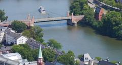 Historic Alte Brücke in Frankfurt am Main captured from Maintower in 2018