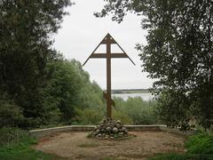 Wooden cross at a historical site in Russia