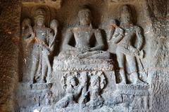 Buddha, bodhisattvas, and nagas statue at Aurangabad Caves