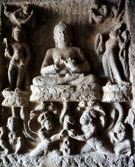 Buddha and Bodhisattvas standing on lotuses sculpture