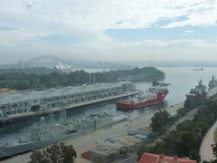 Aerial view of Garden Island and Woolloomooloo Bay in Sydney