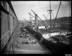 Unidentified cargo vessel moored at Finger Wharf, Wolloomooloo