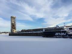 frozen harbor in Montreal during winter