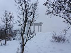 White gazebo monument in Ukraine