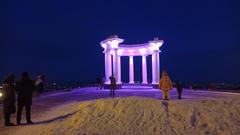 White gazebo in winter, National Heritage Site in Ukraine