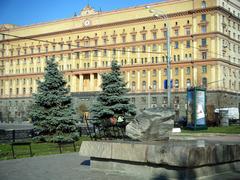 Solovetsky stone with Lubyanka building in the background