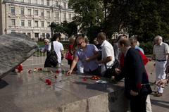 Flower laying ceremony at Solovetsky Stone, Moscow, August 28, 2011